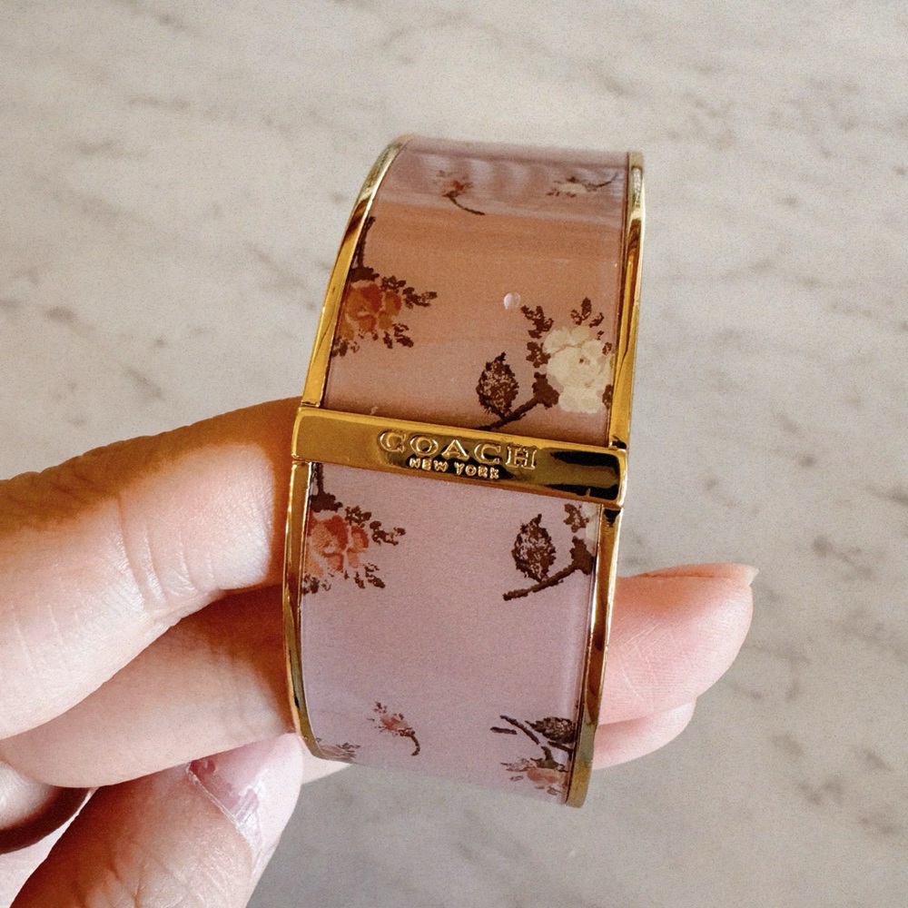 Coach Blush Floral Bangle with Gold Trim